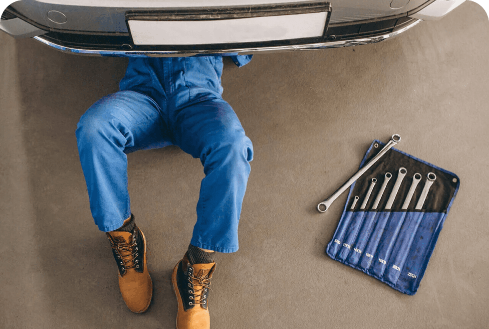 image (10) auto repairman under the hood, inspection, auto tools